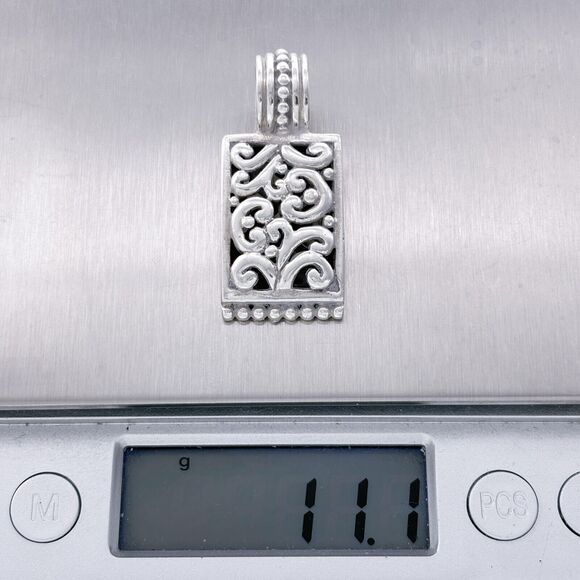 Vintage Sterling Silver 925 Rectangular Ornate Filigree Pendant - Picture 4 of 6